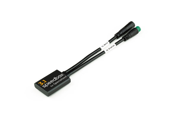 SpeedBox 3.1 for Specialized module with two labelled leads, To Motor and To Display, one with a green collar